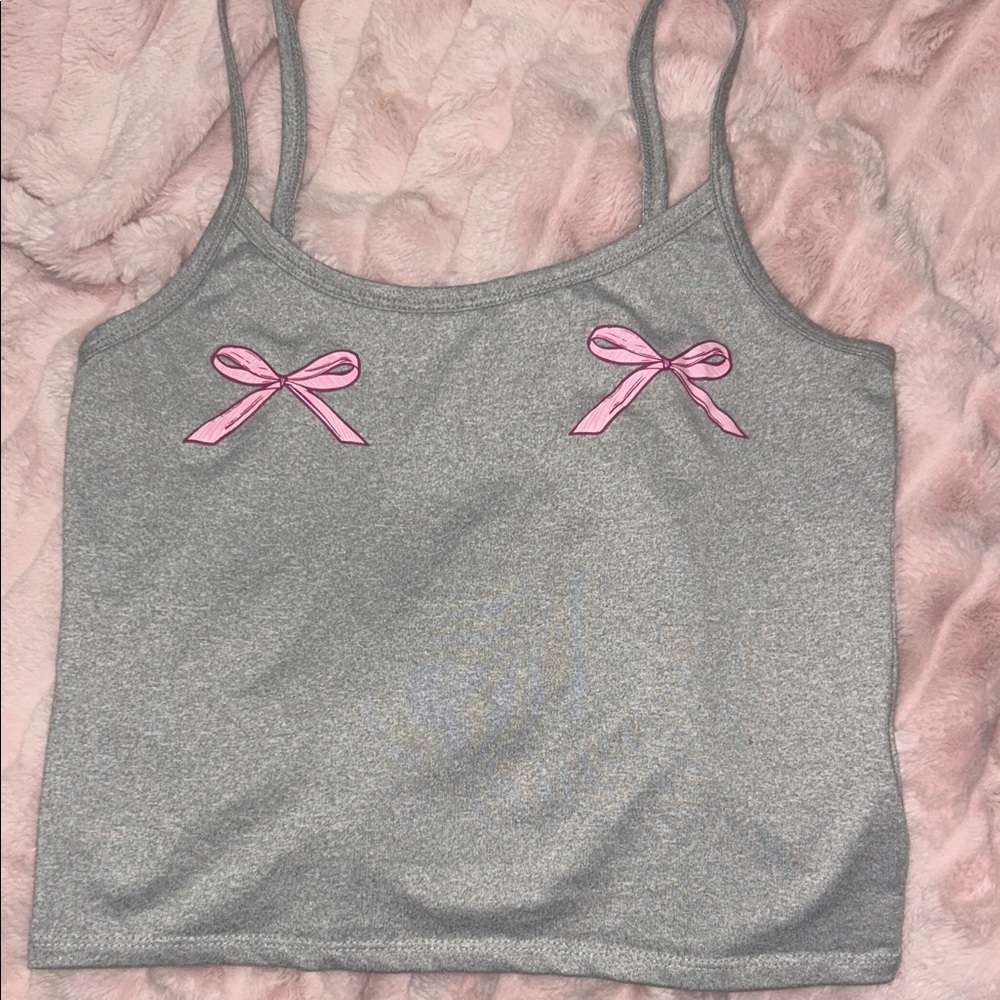 Gray Tank Top with Pink Bow Accents